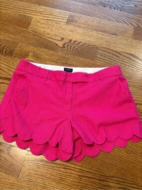 J. Crew Bright Pink Scallop Hem High-Waist Shorts